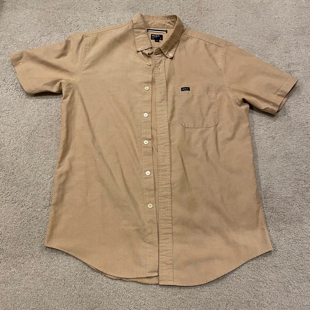 RVCA Button Down Short Sleeve Light Brown Shirt Men’s